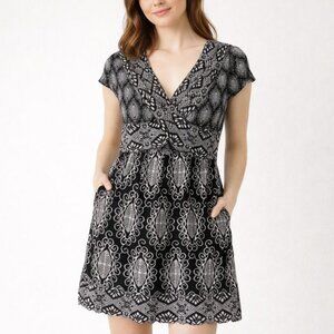 Anthropologie Knitted & Knotted Dress Women L Black White Boho Chic Indie
